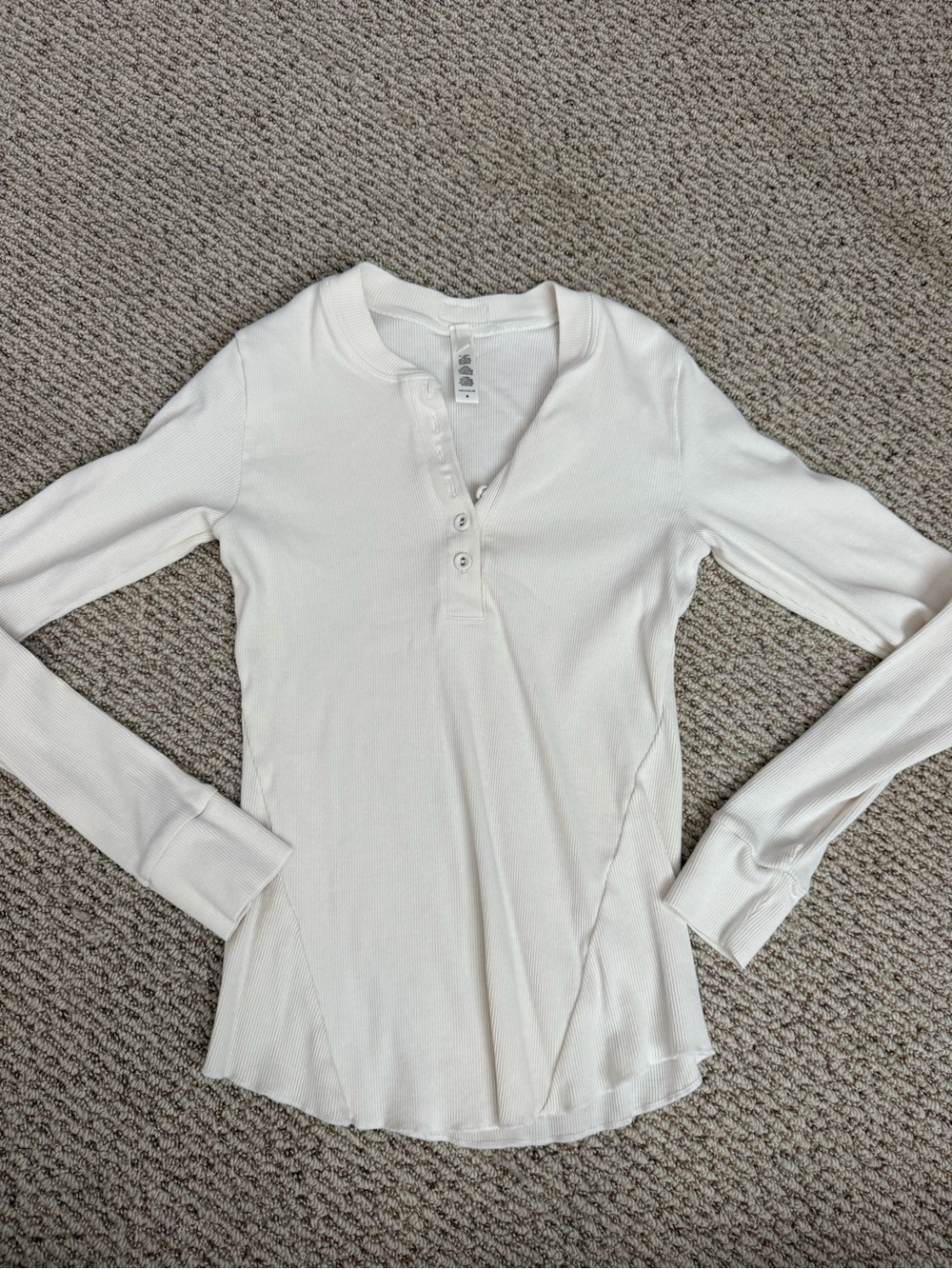 SKIMS White Long-Sleeve Henley Ribbed Top